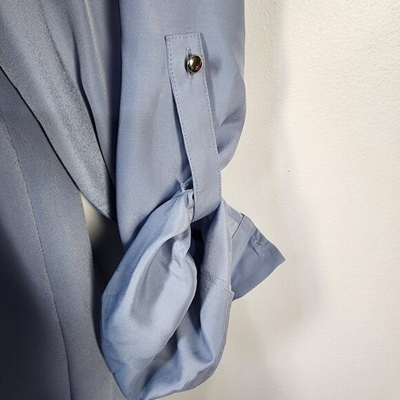 Ann Taylor Blouse Womans Size XL Blue Long Roll Tab Sleeve Popover Hidden Button - Picture 6 of 10